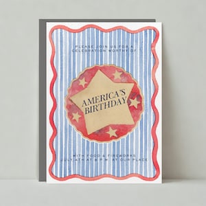 Paperless Post Customizable 4th Of July Party Invitation Template | Watercolor, Patriotic, Star And Stripes, Wavy Border | Instant Download