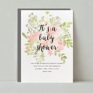 Paperless Post Anpassbare Babypartyeinladungsvorlage | Illustrativ | Aquarell, Blumen, Sträuße, Zart, Grün | Sofort Download