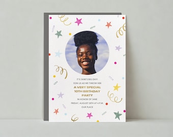 Paperless Post Customizable Kids Birthday Party Invitation Template | Star Confetti, Confetti, Pink, Gold | Instant Download