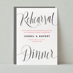 Invitación a cena de ensayo / Diseño tipográfico audaz, clásico y elegante / Plantilla personalizable sin papel / Descarga instantánea