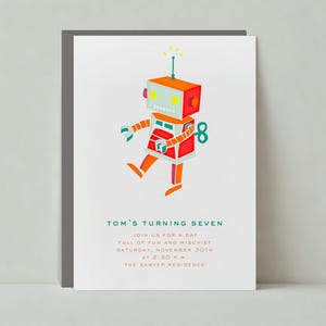 Kindergeburtstag-Einladung | 9th, Roboter, Orange, Spiele |Anpassbare Vorlage für papierlose Post | Sofort Download