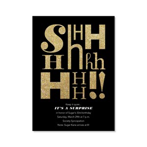 Plantilla de invitación para fiesta sorpresa personalizable sin papel / Audaz y tipográfica / Sorpresa / Descarga instantánea