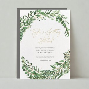 Papierloze post aanpasbare sjabloon voor huwelijksuitnodiging | Illustratief, rustiek | Botanische producten, gebladerte, aquarel | Direct downloaden