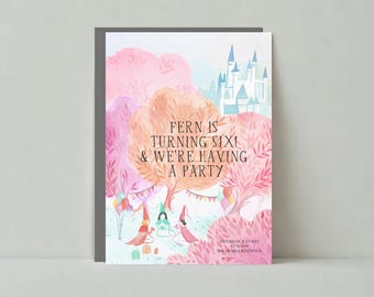 Paperless Post Customizable Kids Birthday Party Invitation Template | Bunting, Balloon, Castles, Princesses, Pink, Blue | Instant Download