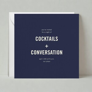 Uitnodiging voor feest | Eenvoudig en minimaal | Donkerblauw, effen | Papierloze aanpasbare postsjabloon | Direct downloaden