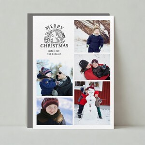 Plantilla de tarjeta navideña personalizable sin papel / Gráfico / Tarjeta festiva, Dibujado, Foto, Cuadrícula, Palomas, Simple, Negro / Descarga instantánea