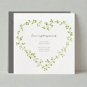 Modello di invito per matrimonio personalizzabile senza carta / Rustico / Verde, Cuore, Foglie, Vite, Verde, Boho / Download immediato