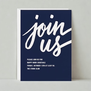 Modello di invito per l'happy hour personalizzabile senza carta / Audace e tipografico / Blu, tipografia / Download immediato