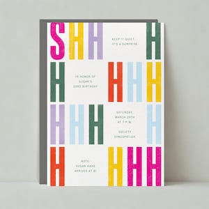 Uitnodiging voor verrassingsfeestje | Vet en typografisch | Kleurrijke bloktekst | Papierloze aanpasbare postsjabloon | Direct downloaden
