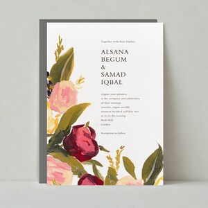 Paperless Post Anpassbare Hochzeitseinladung Vorlage | Illustrativ | Blütenblätter, Blumen, Blüten, Blätter | Sofort Download