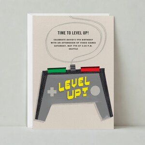 Modello di invito per festa di compleanno per bambini personalizzabile Paperless Post / Videogiochi, controller, giallo, grigio, rosso, verde / Download immediato