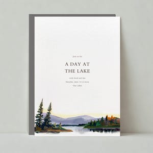 Papierloze post aanpasbare sjabloon uitnodiging zomerfeest | bossen, bergen, bos, landschap | Direct downloaden