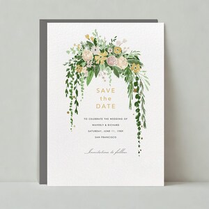 Modelo de reserva de data de casamento personalizável sem papel | Boho, ilustrativo, rústico | Flores, folhas, arranjo | Download instantâneo