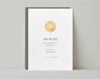 Birthday Save The Date | Light, Cursive, Simple, Gold, Balloon And Confetti |Paperless Post Customizable Template | Instant Download