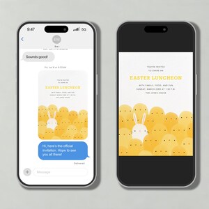 Paperless Post Customizable Easter Party Invitation Template | Chicks, Bunnies, Cute, Rabbits, White, Yellow, Brunch | Instant Download