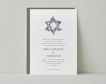 Paperless Post Customizable Wedding Invitation Template | Simple And Minimal | Star Of David, Jewish, Floral, Blue | Instant Download