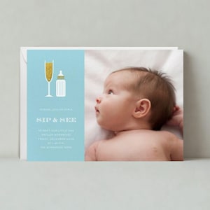 Paperless Post Anpassbare Sip And See Party Einladung Vorlage | Babyparty, Babyflasche, Champagner, Foto | Sofort Download