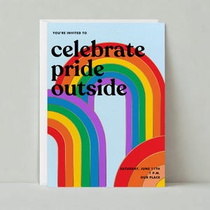 Paperless Post Anpassbare Pride Party Einladung Vorlage | Fröhlich und lebendig | Regenbogen, Rot, Blau | Sofort Download