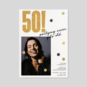 Invitación de cumpleaños / Diseño moderno y tipográfico / Cumpleaños importante / Plantilla personalizable para publicación sin papel / Descarga instantánea