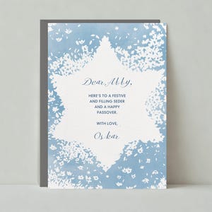 Plantilla de tarjeta de Pascua personalizable sin papel / Patrón floral, azul pastel, delicado y suave, flores blancas / Descarga instantánea