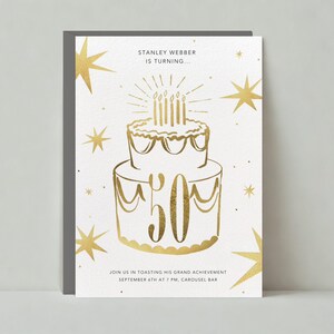 Paperless Post Anpassbare Geburtstagsfeier-Einladungsvorlage | Illustrativ | Meilenstein Geburtstag, Goldfolie | Sofort Download