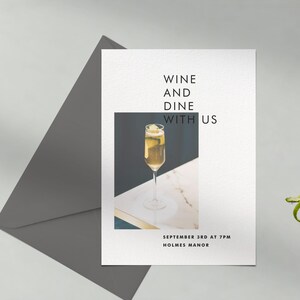 Modelo de convite para jantar personalizável sem papel | Moderno | Coquetel, entretenimento geral, fotografia | Download instantâneo