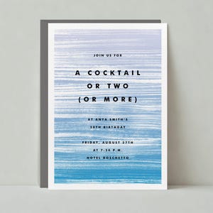 Papierloze post aanpasbare sjabloon uitnodiging verjaardagsfeestje | Modern, abstract | Verf, verlopen, lijnen, blauw | Direct downloaden
