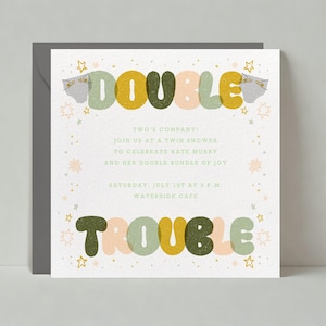 Paperless Post Anpassbare Babypartyeinladungsvorlage | Sparkle, Double Trouble, Zwillinge, Schrift, Cute, Doubles | Sofort Download