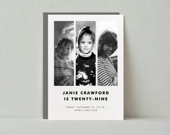 Milestone Birthday Party Invitation | Modern | Three Photo, Strips |Paperless Post Customizable Template | Instant Download