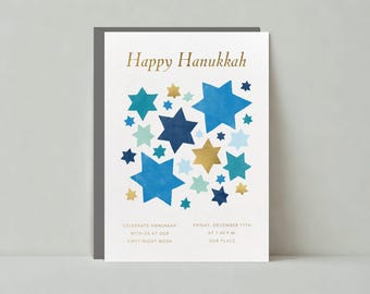 Paperless Post Customizable Hanukkah Party Invitation Template | Illustrative | Happy Hanukkah, Gold Star, Jewish, Star | Instant Download