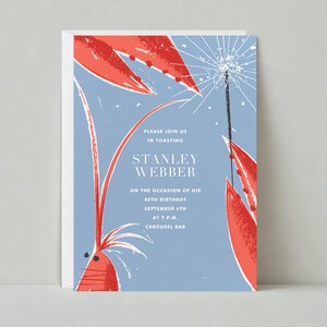 Papierloze post aanpasbare sjabloon uitnodiging verjaardagsfeestje | Illustratief | Sterretjes, garnalen, klauwen, rood, blauw | Direct downloaden