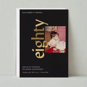 Invitación de cumpleaños / Diseño moderno y tipográfico / Cumpleaños importante / Plantilla personalizable para publicación sin papel / Descarga instantánea