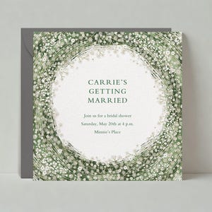 Paperless Post Anpassbare Hochzeit Dusche Einladung Vorlage | Rustikal | Blumen, Nester, Kreise, Grün | Sofort Download