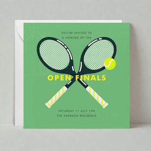 Papierloze post aanpasbare sjabloon uitnodiging sportfeest | Grafisch | Zomeramusement, tennis, tennisrackets | Direct downloaden