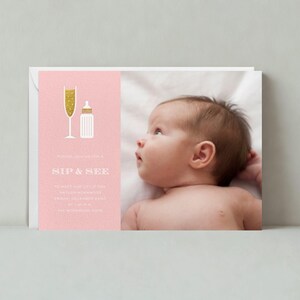 Paperless Post Anpassbare Sip And See Party Einladung Vorlage | Babyparty, Foto, Champagner, Babyflasche | Sofort Download