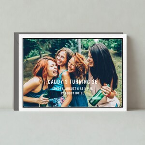 Papierloze post aanpasbare sjabloon uitnodiging verjaardagsfeestje | Modern | Rand, foto | Direct downloaden