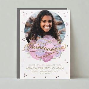 Modèle personnalisable d'invitation de fête de Quinceanera de Zazzle.be Liste d'envies Vous avez des idées ? botanique, brillant, chatoyant, or, 15, fleurs | Téléchargement instantané