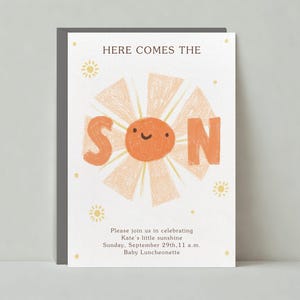 Paperless Post Anpassbare Babypartyeinladungsvorlage | Illustrativ | Illustrationen, Sonnenschein, Buntstift, Sonnenstrahlen | Sofort Download