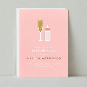 Paperless Post Anpassbare Sip And See Party Einladung Vorlage | Fröhlich und lebendig | Babyparty, Glänzend | Sofort Download