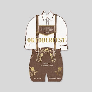 Papierloze post aanpasbare sjabloon voor uitnodiging Oktoberfest-feest | Grafisch, illustratief | Lederhosen, overhemd, gesp | Direct downloaden