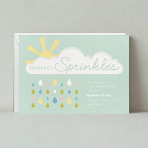 Paperless Post Anpassbare Babypartyeinladungsvorlage | Illustrativ | Poster, Kunst, Wolken, Regen, Schrift, Schrift | Sofort Download