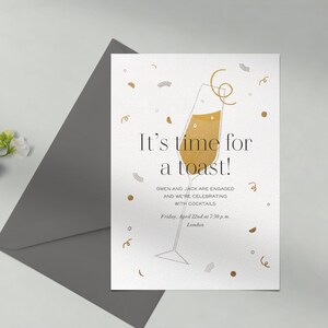 Paperless Post Anpassbare Verlobungsfeier Einladung Vorlage | Illustrativ | Mimosen, Garnitur, Champagnerflöte | Sofort Download