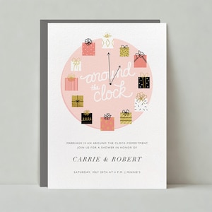 Modello di invito per matrimonio personalizzabile Paperless Post / Orologi, regali, vernice, regali, 24 ore su 24, rosa / Download immediato