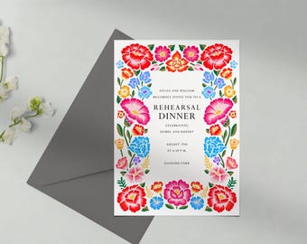 Paperless Post Customizable Rehearsal Dinner Party Invitation Template | Cheerful And Vibrant | Stems, Frame, Flowers | Instant Download