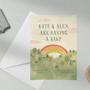 Paperless Post Anpassbare Babypartyeinladungsvorlage | Sanfte Farben, Regenbogen, Wolken, Aquarell Wald, Neutralfarben | Sofort Download