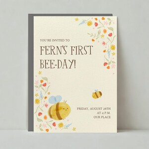 Erster Geburtstag und Baby-Party-Einladung | 1. Geburtstag, Pastellgelb, Honigbienen |Anpassbare Vorlage für papierlose Post | Sofort Download