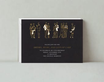 Birthday Party Invitation | Mingle, Formal, Party, Art Deco, People, Black, Gold |Paperless Post Customizable Template | Instant Download