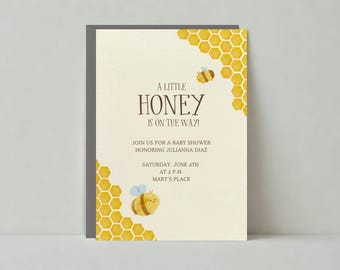 Paperless Post Customizable Baby Shower Invitation Template | Illustrative | Honeycomb, Honey Bees, Bee | Instant Download