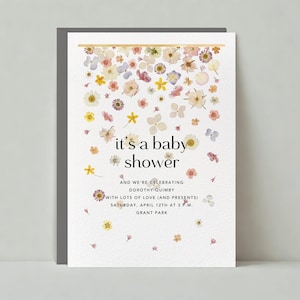 Paperless Post Anpassbare Babypartyeinladungsvorlage | Blütenblätter, Blumen, Borte, Fallende, Metallische, Gelb, Rosa | Sofort Download