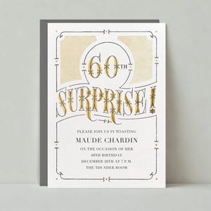 Plantilla de invitación personalizable para fiesta de cumpleaños de hitos sin papel / Cumpleaños, años 60, 60.°, década de 1920, Edad Dorada / Descarga instantánea
